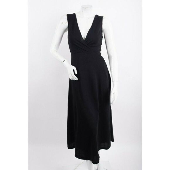 Massimo Dutti Womens Midi Flared Dress XS Black Sleeveless V-Neck 6634/583 NWT - Picture 1 of 6